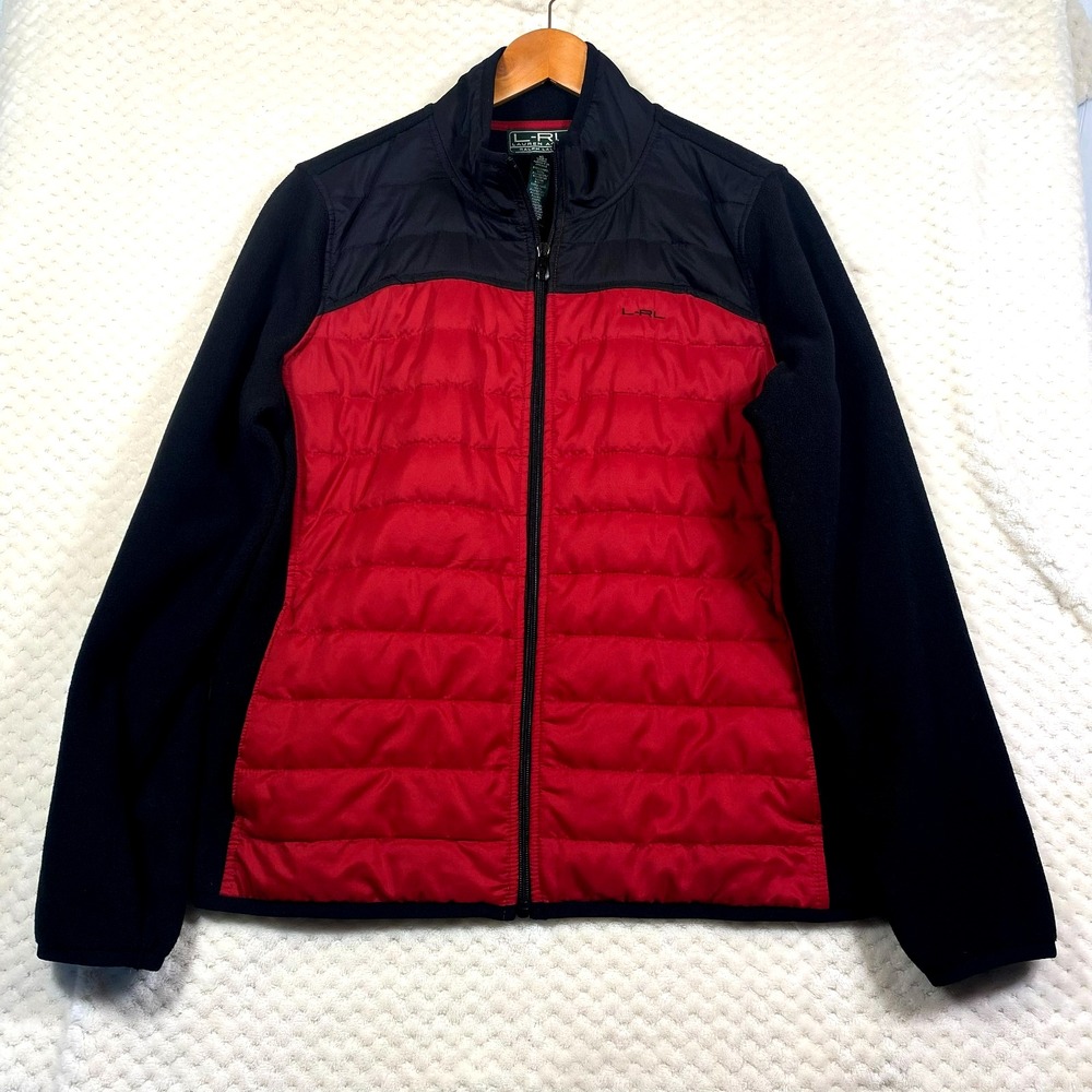 LRL Ralph Lauren Active Jacket Women's XL Red Black Puffer Fleece Full Zip